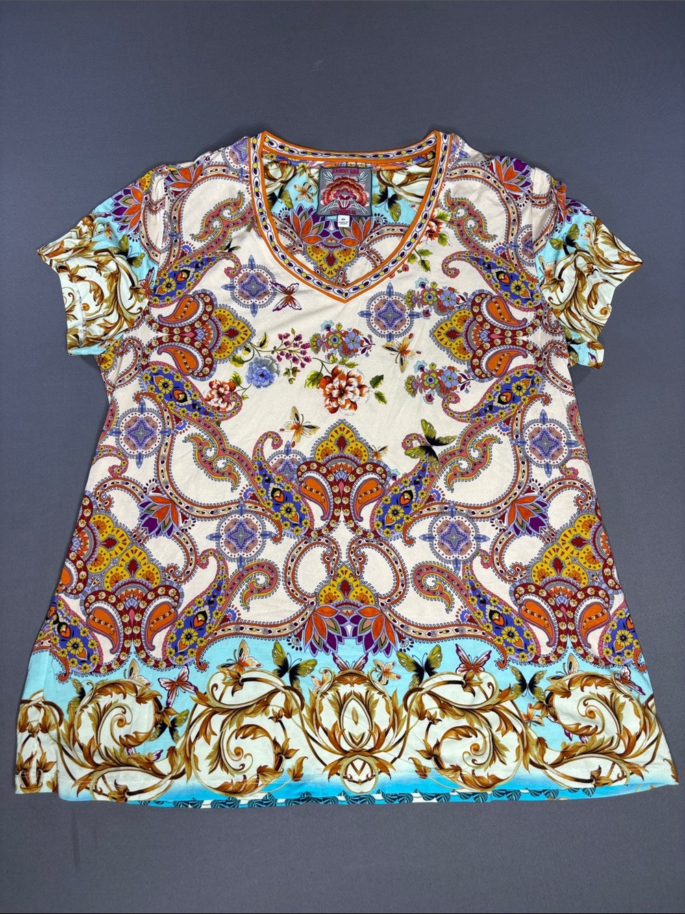 Johnny Was Janie Favorite Shirt Womens Extra Large Short Sleeve V Neck Foral